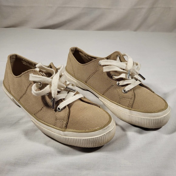 Ralph Lauren Shoes - Ralph Lauren Sneakers Women's Jolie 7 Tan Canvas Shoes Deck